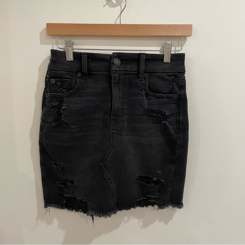 NEW American Eagle Next Level Stretch Hi Rise Curvy Black Denim Jean Skirt
